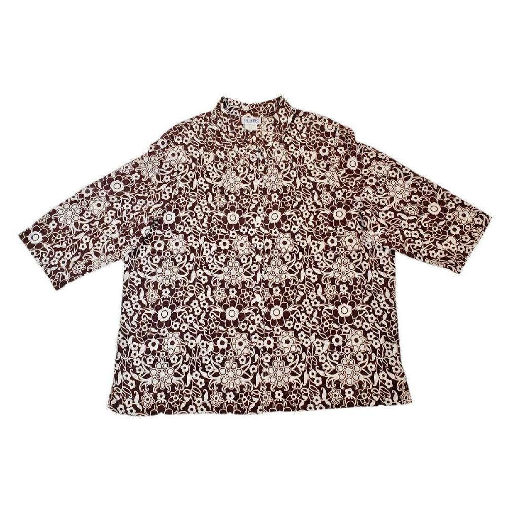 New Retro Vintage Blair Women's Brown & White Floral Blouse Size 2XL